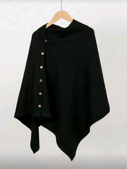 Asymmetric Button Detail Knit Poncho Top