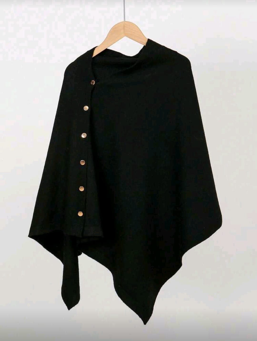 Asymmetric Button Detail Knit Poncho Top