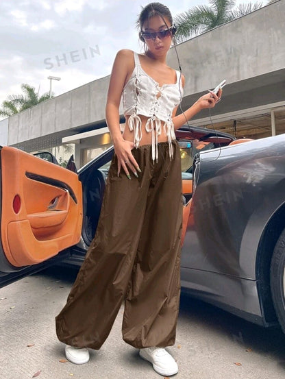 Wide Leg Drawstring Waist Pants