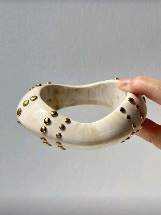 Ivory Studded Chunky Bangle Bracelet – Gold Accent