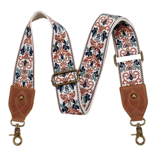 Adjustable Patterned Bag Strap with Leather Ends