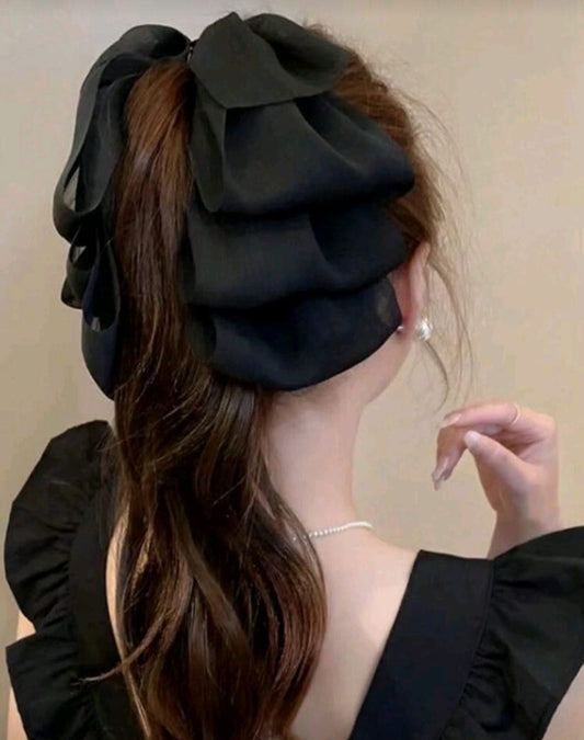 Oversized Satin Hair Bow Scrunchie – Oversized Satin Hair Bow Scrunchie – BlackBlack