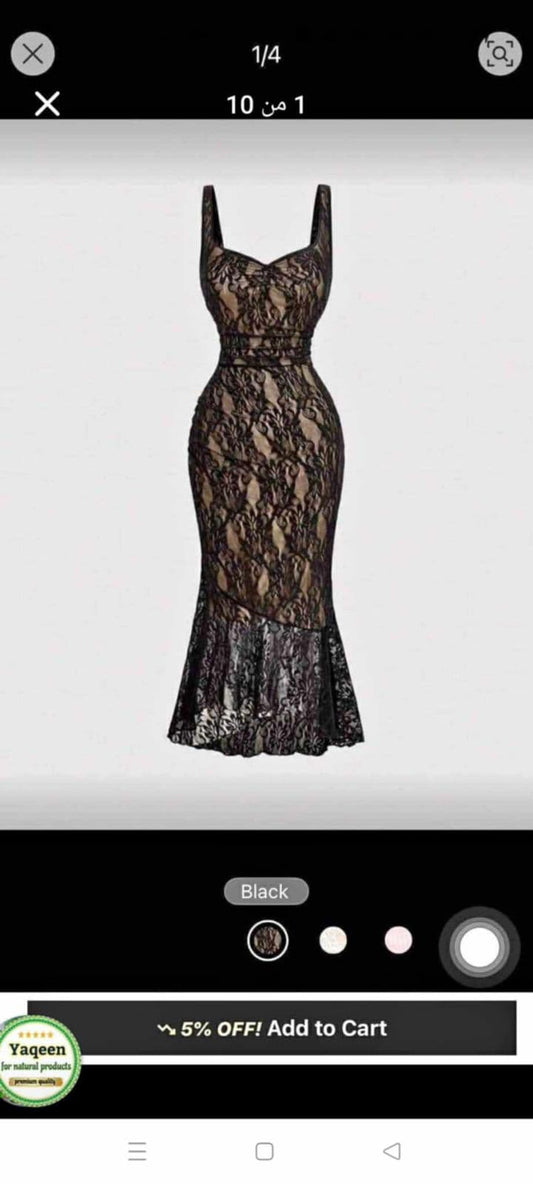 Black Lace Mermaid Midi Dress