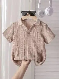 Kids Beige Knit Polo Shirt – Short Sleeve Casual Top