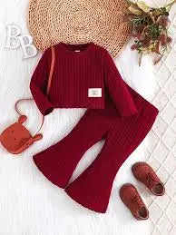 Girls Ribbed Two-Piece Outfit – Cropped Top & Flared Pants