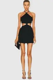 Women Black Cut-Out Halter Mini Dress