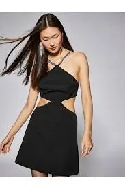Women Black Cut-Out Halter Mini Dress