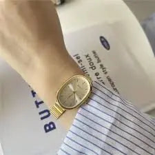 Women’s Gold Minimalist Quartz Watch from Shein – Bamboo Link Strap Oval Dial Watch