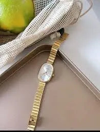 Women’s Gold Minimalist Quartz Watch from Shein – Bamboo Link Strap Oval Dial Watch