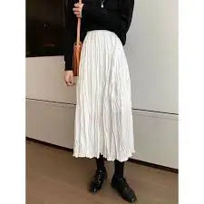 White Pleated Midi Skirt from Shein – Elastic Waist Flowy Skirt