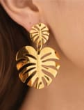 أقراط ذهبية متدلية على شكل أوراق استوائية - أقراط مونستيرا مميزة متدلية - مجوهرات عصرية جريئة للنساء