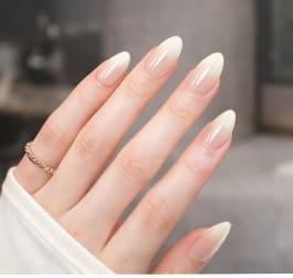 20 قطعة أظافر صناعية بالضغط أومبري بلون نيود حليبي - أظافر صناعية لامعة بشكل اللوز - طقم أظافر أنيق للاستخدام اليومي