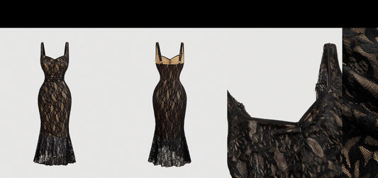 Black Lace Mermaid Midi Dress